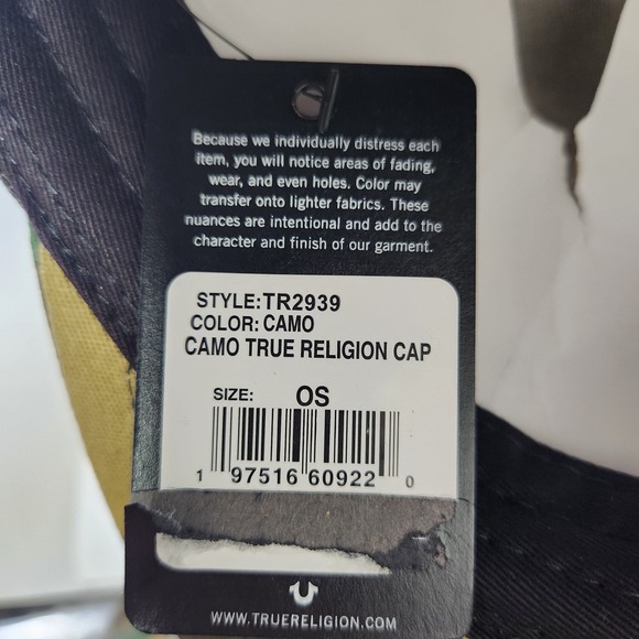 True Religion Hat Strap Back Camo Camouflage Patch Mens One Size Green New - Picture 4 of 5